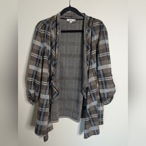 Soleillee Plaid Open-Front Drapey Cardigan Size 1X